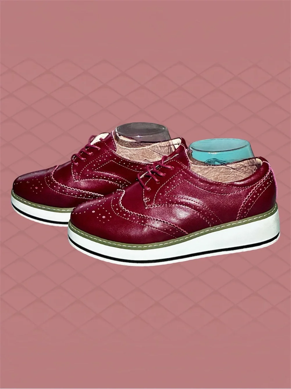 Women’s Burgundy Wingtip Derby Platform Oxfords